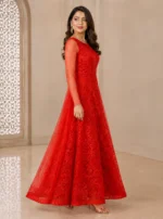 Red Net Anarkali Suit