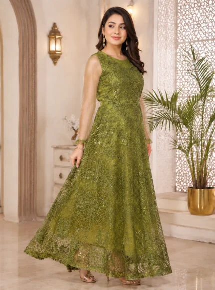Olive Green Net Gown