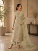 Light Green Embroidered Chiffon